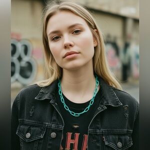 Punk Rock Teal Chunky Chain Necklaxe #festivalvibes